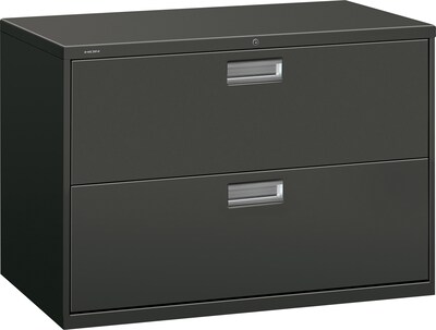 HON Brigade 600 Series Lateral File Cabinet, A4/Legal/Letter, 2-Drawer, Charcoal, 42"W