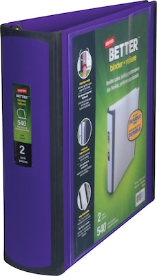Staples® Better 2 3 Ring View Binder with D-Rings, Purple (20247)