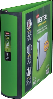 Staples® Better 2 3 Ring View Binder with D-Rings, Green (19937)