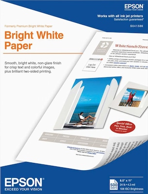 Epson® Premium Photo Paper; 8 1/2 x 11, Bright White/Ultra Smooth, 500 Sheets