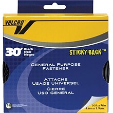 Hook and Loop Tape, Roll, Sticky Back, 3/4x30, Black