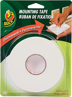 Duck Permanent Foam Mounting Tape, White, 3/4 x 15