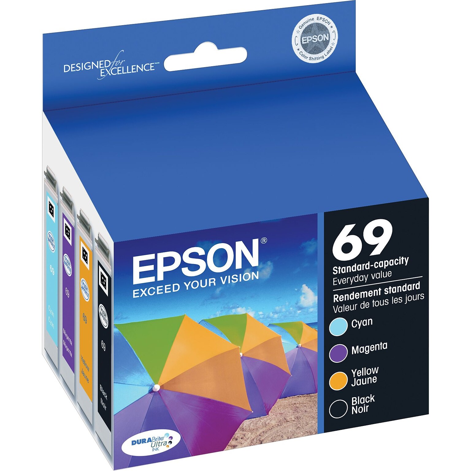 Epson T69 Black/Cyan/Magenta/Yellow Standard Yield Ink Cartridge, 4/Pack (T026120-BCS)