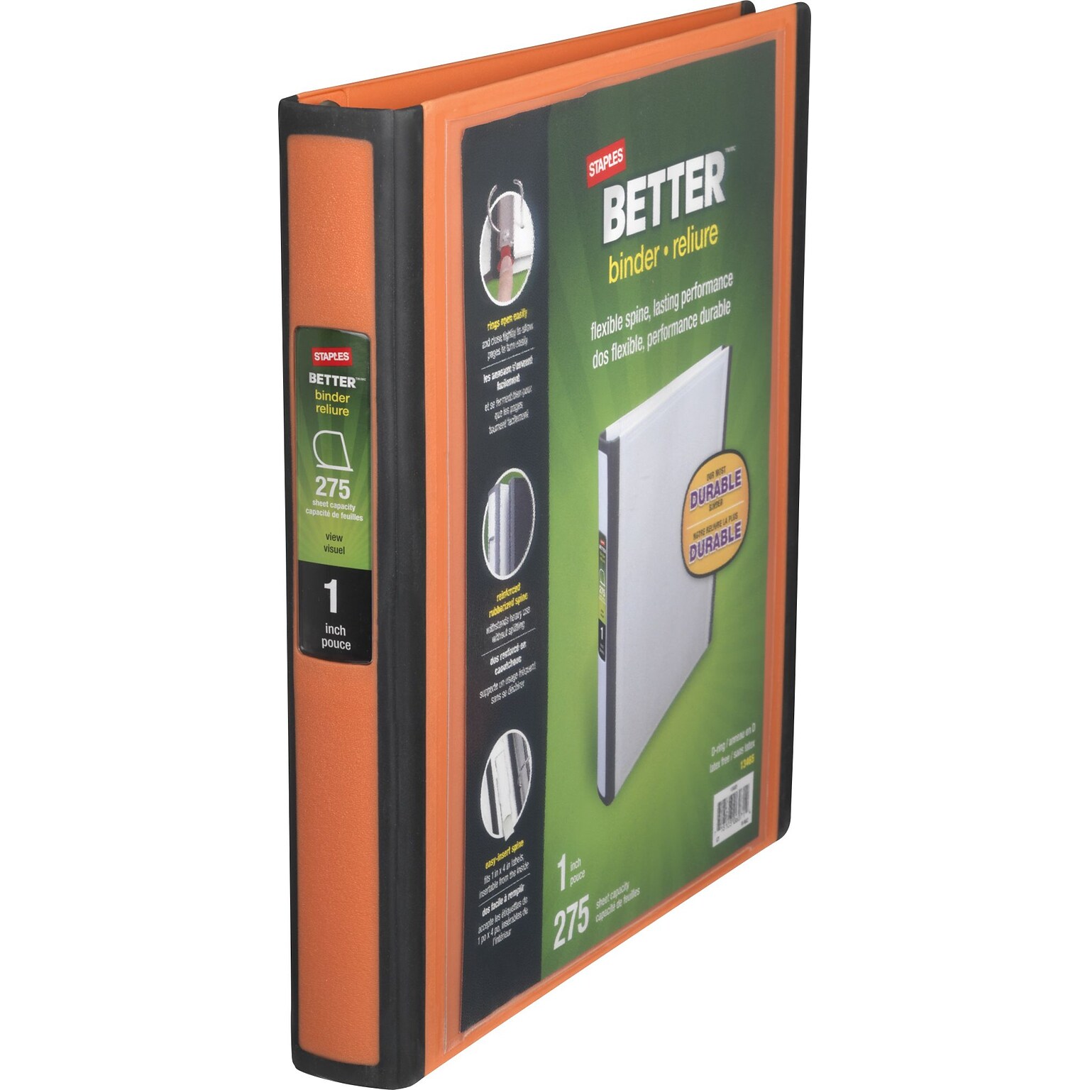 Staples® Better 1 3 Ring View Binder with D-Rings, Orange (13465-CC)