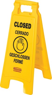 Rubbermaid 2-Sided Closed Sign, Yellow, 26 x 11