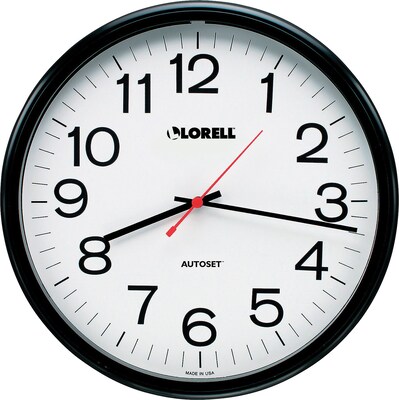 Lorell Radio Controlled Wall Clock, Black, 13.25