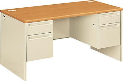HON® 38000 Series Double Pedestal Desk, Harvest/Putty, 29 1/2H x 60W x 30D