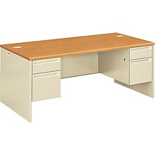 HON Oak/Putty 72x36 Double Pedestal Desk