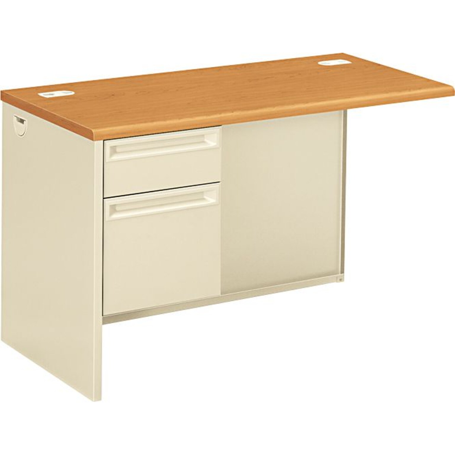 HON 38000 Series 48W Steel Single Pedestal Desk w/Flush Left Return, Box/File w/Lock, Harvest/Putty (HON38216LCL)