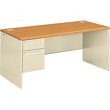 HON® Oak/Putty L” Left Pedestal Desk