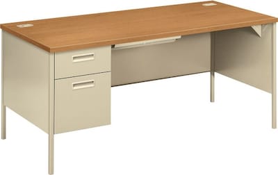 HON® Metro Classic Left Pedestal Desk, Harvest/Putty, 29 1/2H x 66W x 30D