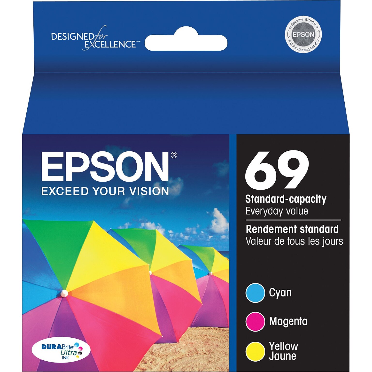 Epson T69 Cyan/Magenta/Yellow Standard Yield Ink Cartridge, 3/Pack