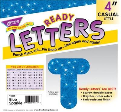 Trend Sparkle Uppercase Ready Letters®, 4, Blue, 1/Set (T1617)