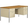 HON® 34000 Series Double Pedestal Desk, 2 Box/2 File Drawers, 60W, Harvest Laminate, Putty Finish N