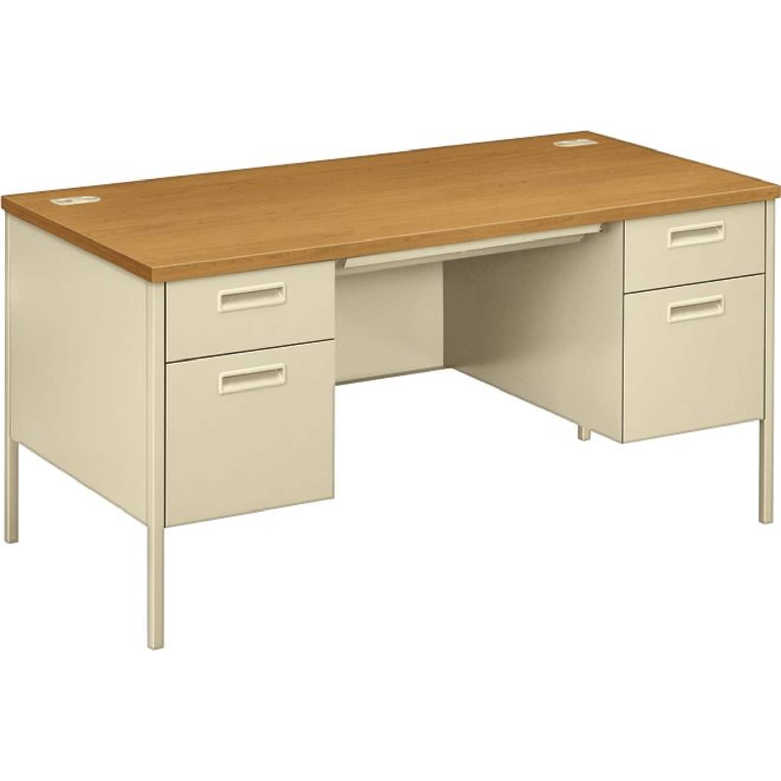 HON® Metro Classic Double Pedestal Desk, 2 Box/2 File Drawers, 60W, Harvest Laminate, Putty Finish NEXT2018 NEXT2Day