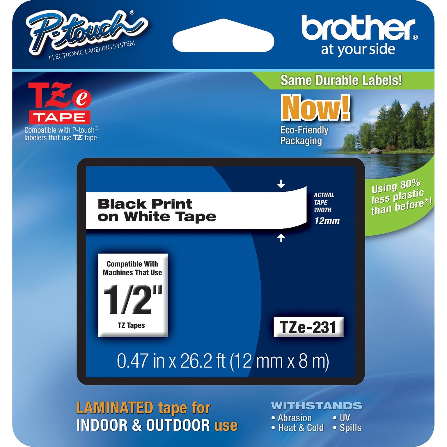 Brother® TZe Series Tape; 1/2, Black Lettering on White Label Tape- 10 Pack