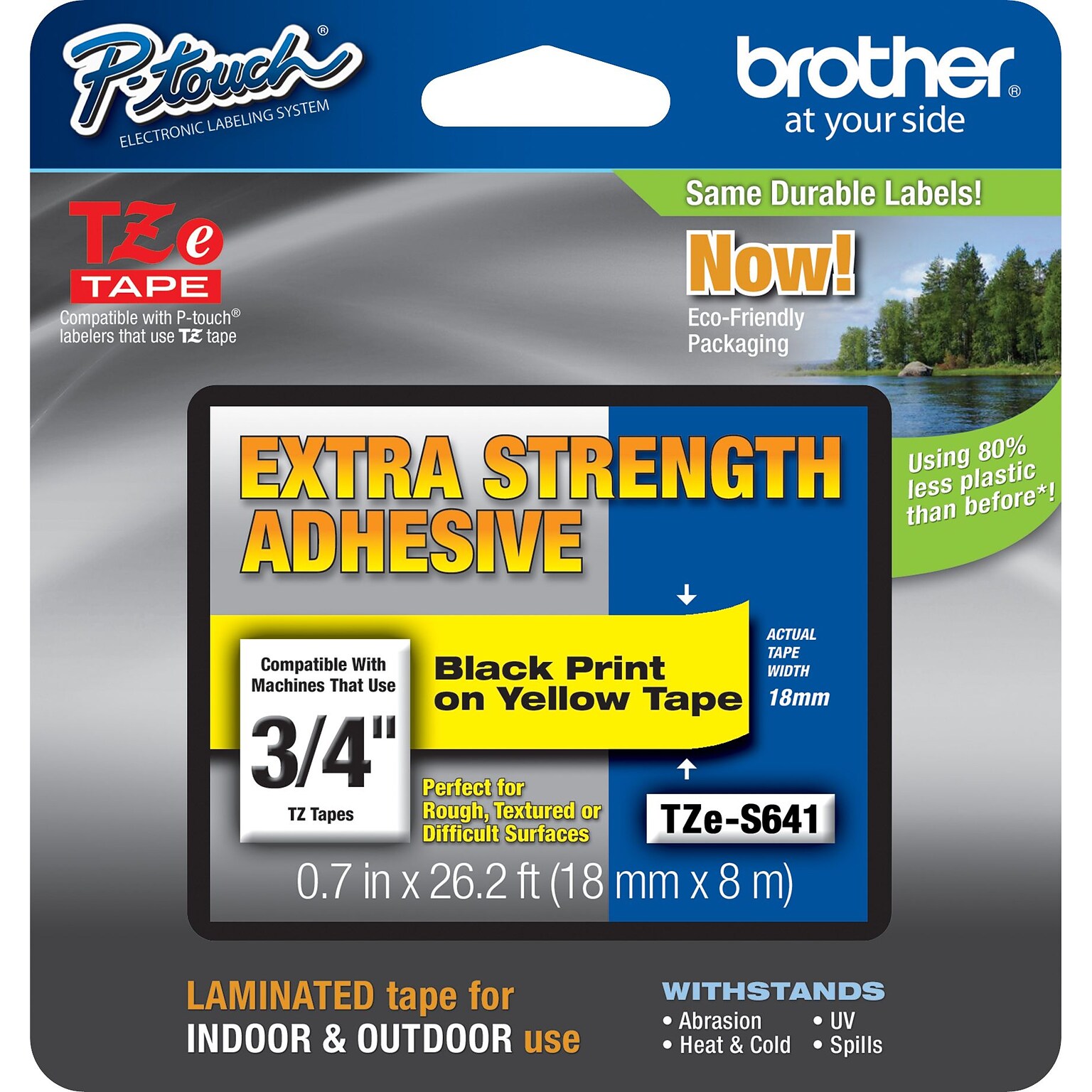 Brother P-touch TZe-S641 Laminated Extra Strength Label Maker Tape, 3/4 x 26-2/10, Black on Yellow (TZe-S641)