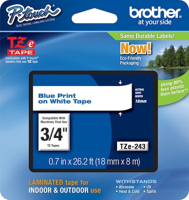 Brother P-touch TZe-243 Laminated Label Maker Tape, 3/4 x 26-2/10, Blue On White (TZe-243)