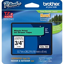 Brother P-touch TZe-741 Laminated Label Maker Tape, 3/4 x 26-2/10, Black On Green (TZe-741)