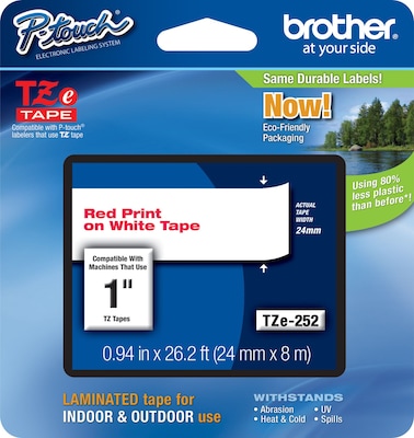 Brother P-touch TZe-252 Laminated Label Maker Tape, 1 x 26-2/10, Red On White (TZe-252)