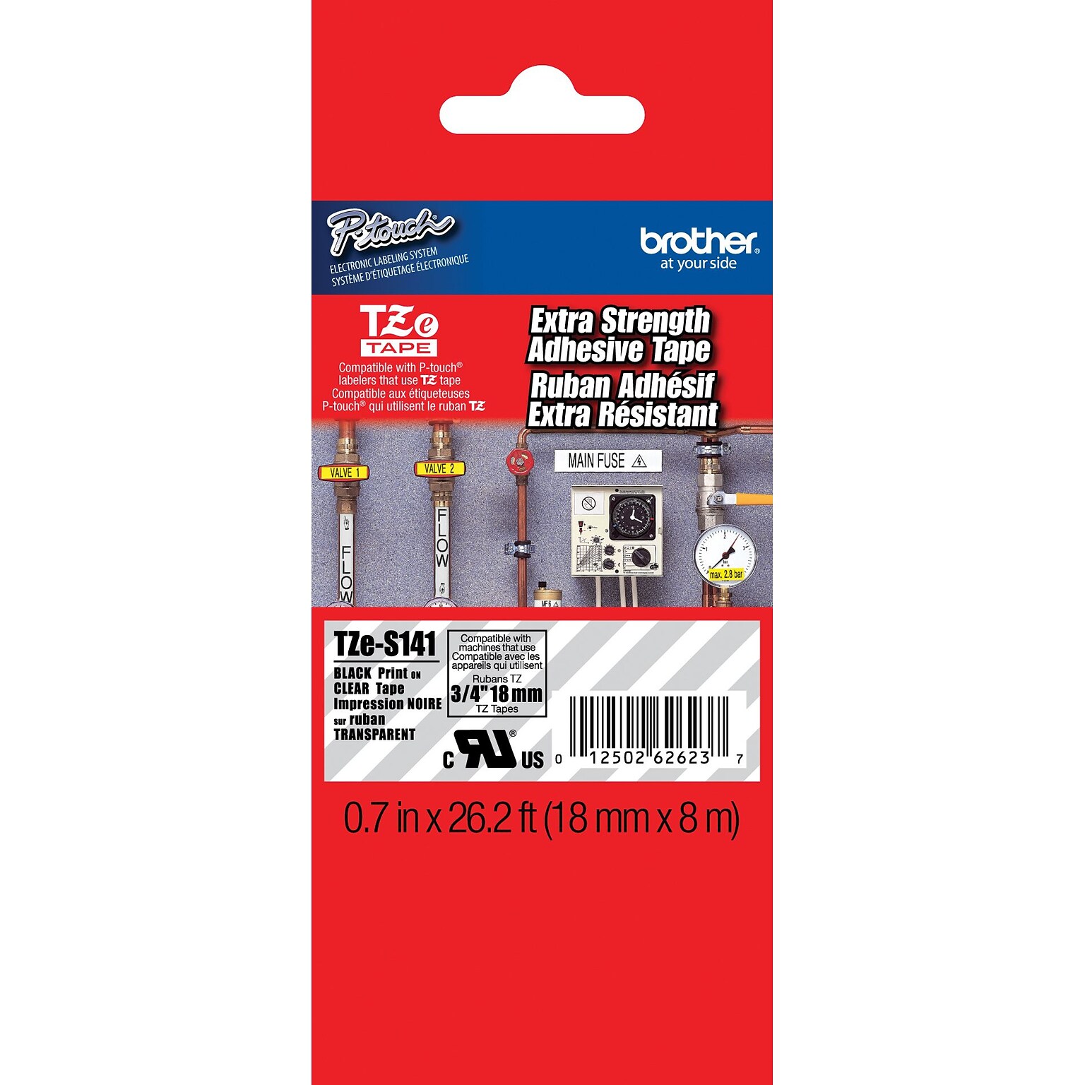 Brother P-touch TZe-S141 Laminated Extra Strength Label Maker Tape, 3/4 x 26-2/10, Black on Clear (TZe-S141)