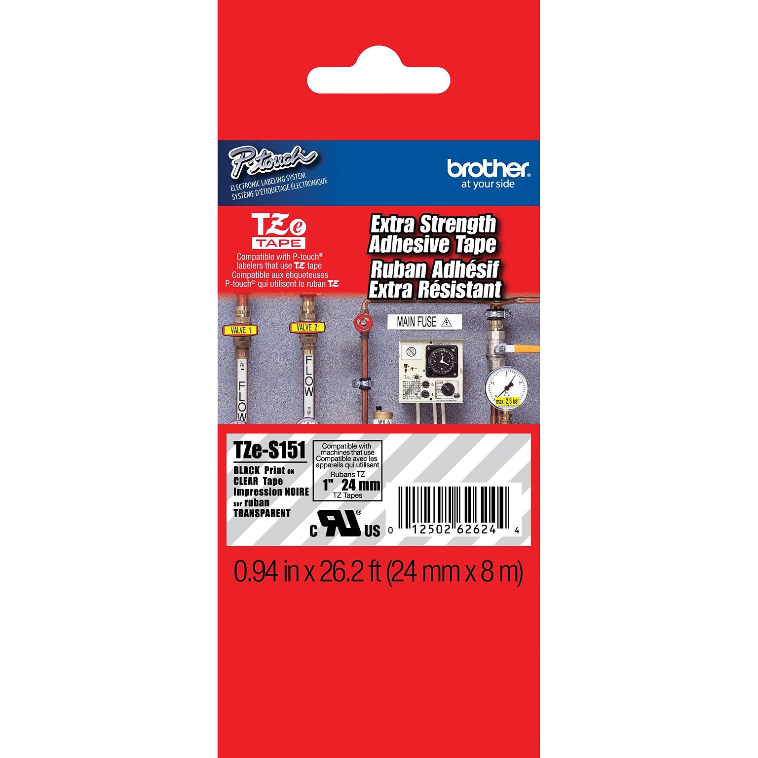 Brother P-touch TZe-S151 Laminated Extra Strength Label Maker Tape, 1 x 26-2/10, Black on Clear (TZe-S151)