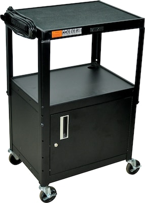 Luxor Adjustable Height AV Cart with Locking Cabinet, Black (AVJ42C)