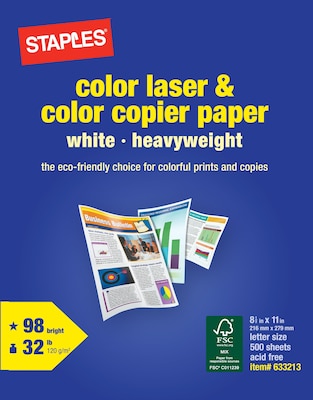 Staples® Premium Laser Paper, 8.5 x 11, 32 lb, 98 Bright, 500/Ream (85047 / 86047)