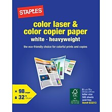 Staples® Premium Laser Paper, 8.5 x 11, 32 lb, 98 Bright, 500/Ream (85047 / 86047)