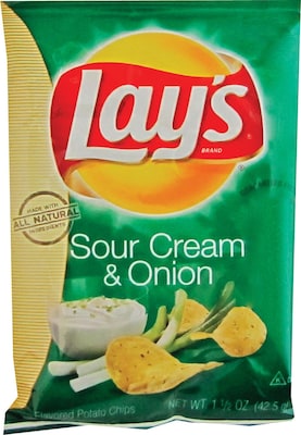 Lays Sour Cream & Onion Potato Chips, 1.5 oz., 64 Bags/Pack (FRI44361)