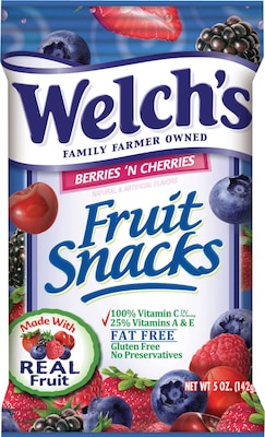 Welchs Gluten Free Berries N Cherries Fruit Snacks, 5 oz., 12 Packs/Box (PIM05092)