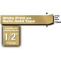 Brother P-touch TZe-MQ835 Laminated Label Maker Tape, 1/2 x 16-4/10, White on Satin Gold (TZe-MQ83