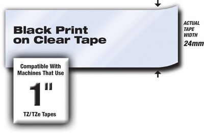 Brother P-touch TZe-S151 Laminated Extra Strength Label Maker Tape, 1" x 26-2/10', Black on Clear (TZe-S151)