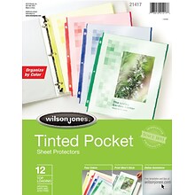 Wilson Jones® Tinted Pocket Sheet Protectors, 8-1/2 x 11,  Assorted Colors, 12/Pack (W21417)