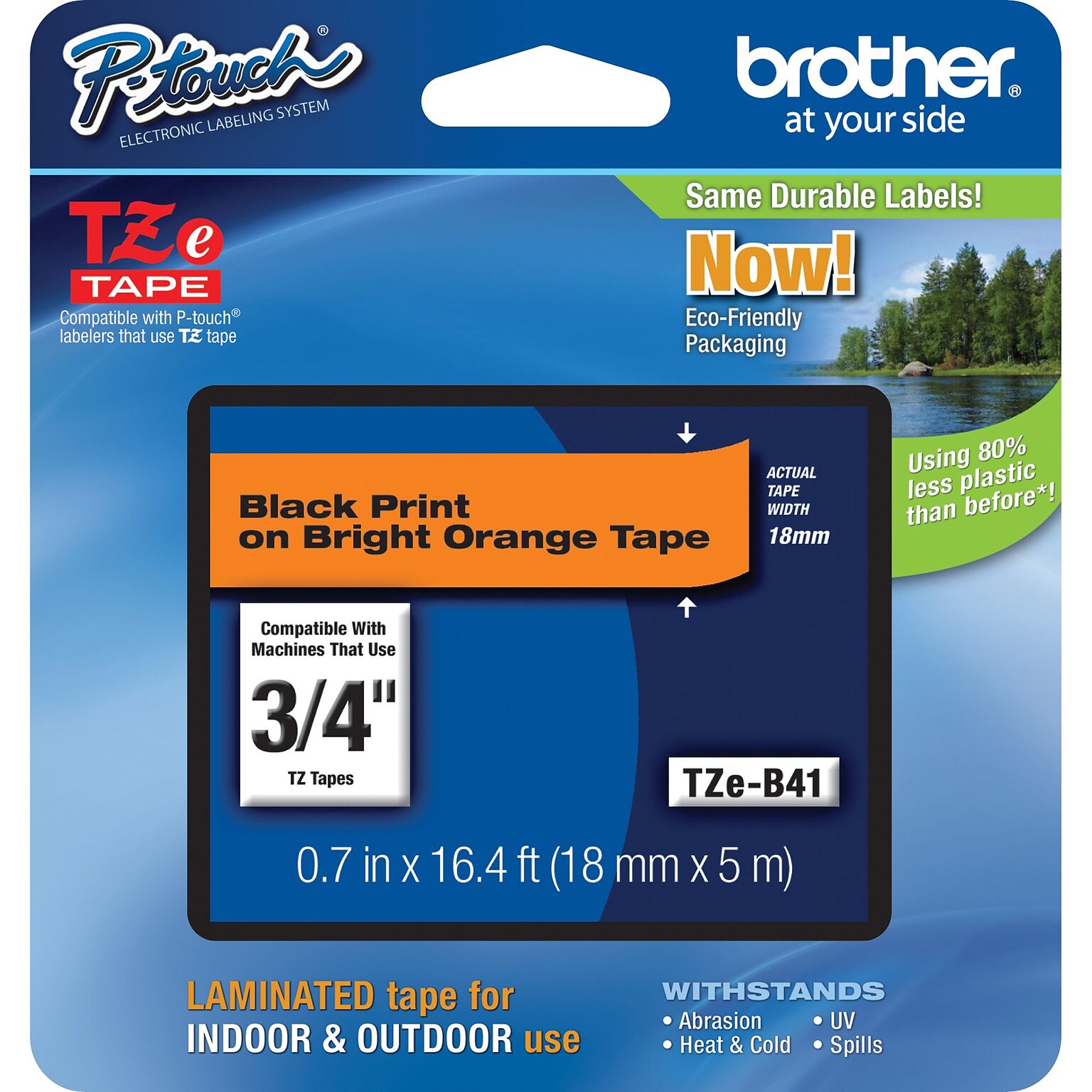 Brother P-touch TZe-B41 Laminated Label Maker Tape, 3/4 x 16-4/10, Black On Fluorescent Orange (TZe-B41)