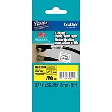 Brother P-touch TZe-FX631 Laminated Flexible ID Label Maker Tape, 1/2 x 26-2/10, Black on Yellow (