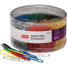 Staples® Vinyl-Coated Paper Clips, Jumbo, Assorted Colors, 500/Pack (ST40653/40653)