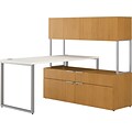 HON VOI® Bundle Solutions Small Footprint L-Station Desk with Low Credenza and Hutch, Harvest/Silver Mesh, 60 x 60