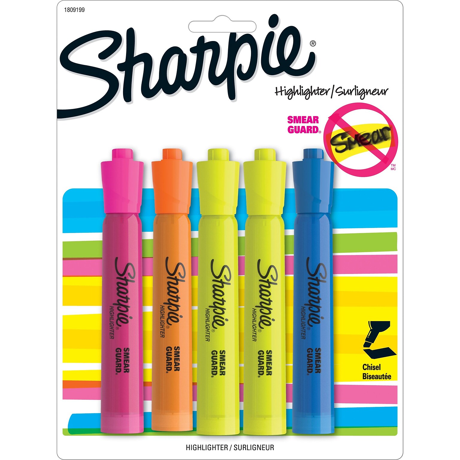 Sharpie Tank Highlighter, Chisel Tip, Assorted, 5/Pack (1809199)