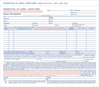 Adams 3-Part Carbonless Bill of Lading, 8-1/2 x 7-7/16, 50 Sets/Book (9013)