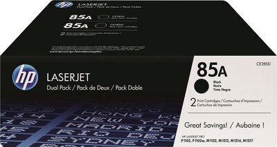 HP 85A Black Standard Yield Toner Cartridge,  2/Pack (CE285D)