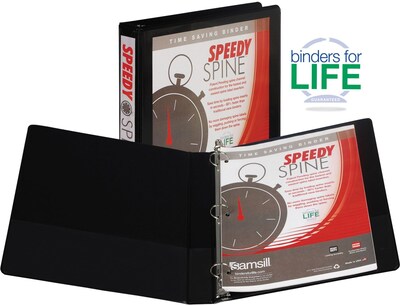 Samsill Speedy Spine™ Time Saving / Easy Spine Label Inserting 3 Ring View Binder, 1 Round Ring, Black (18130C)