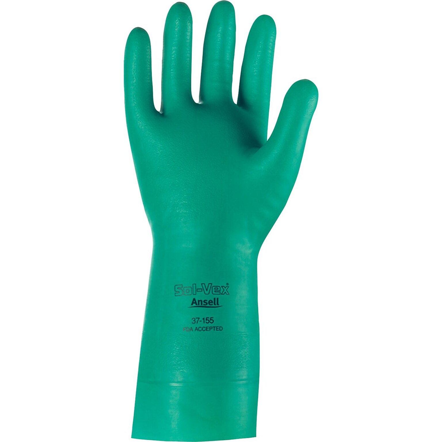 Ansell Sol-Vex Unsupported Nitrile Heavy-Duty Work Gloves, Straight Cuff, Green, Size 10, 13L, 12 Pairs/Box (37-145-9)