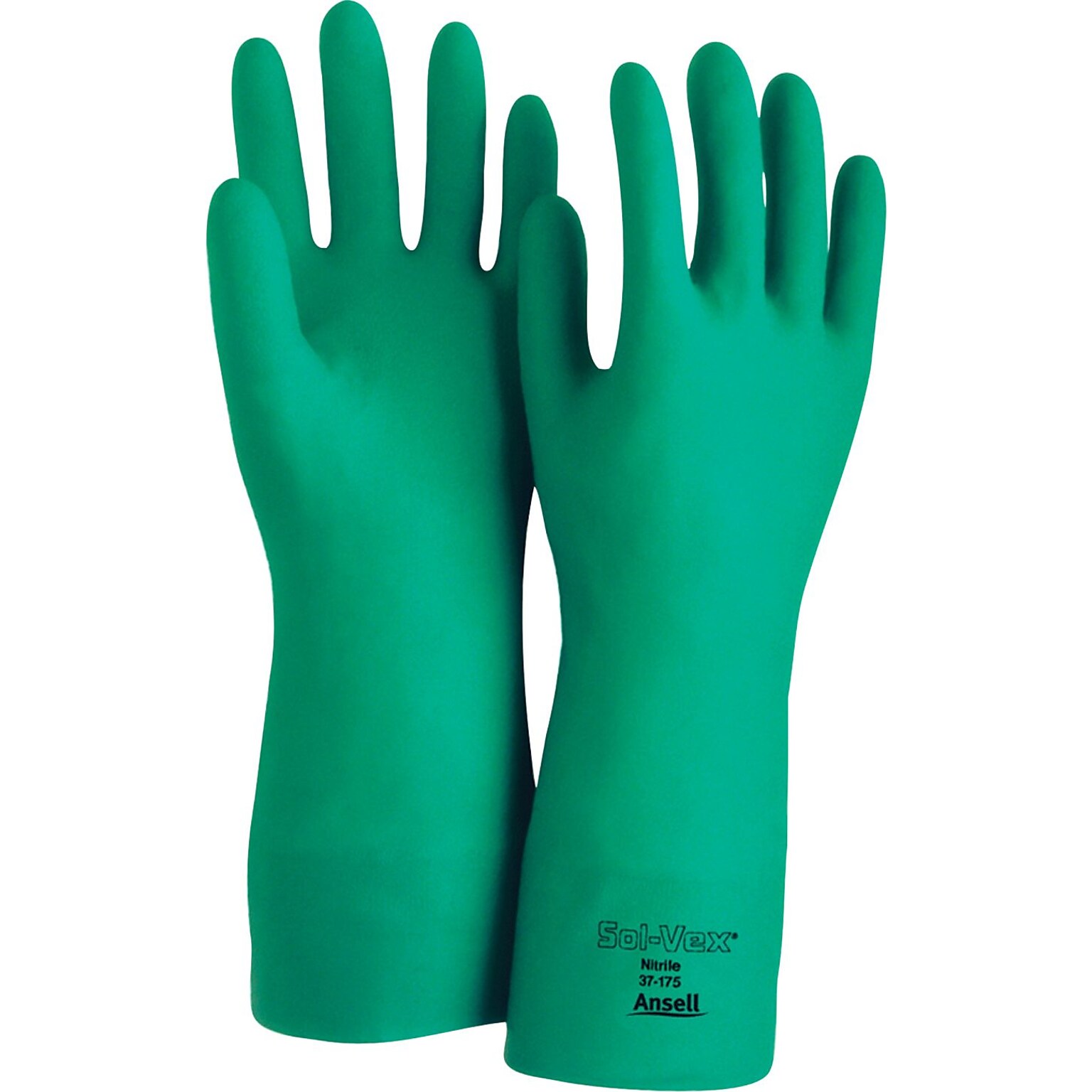 Ansell® Sol-Vex® Unsupported Nitrile Gloves, Flock Lined, Straight Cuff, Size 9, Green, 12 Pair/Box