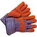 Anchor Brand Leather Palm Gloves, Split Cowhide, Rubberized Cuff, L Size, Blue