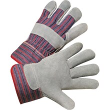 Anchor Leather Palm Gloves, Cowhide, Leather, Gray, Striped Back, Size Large, 12/Box