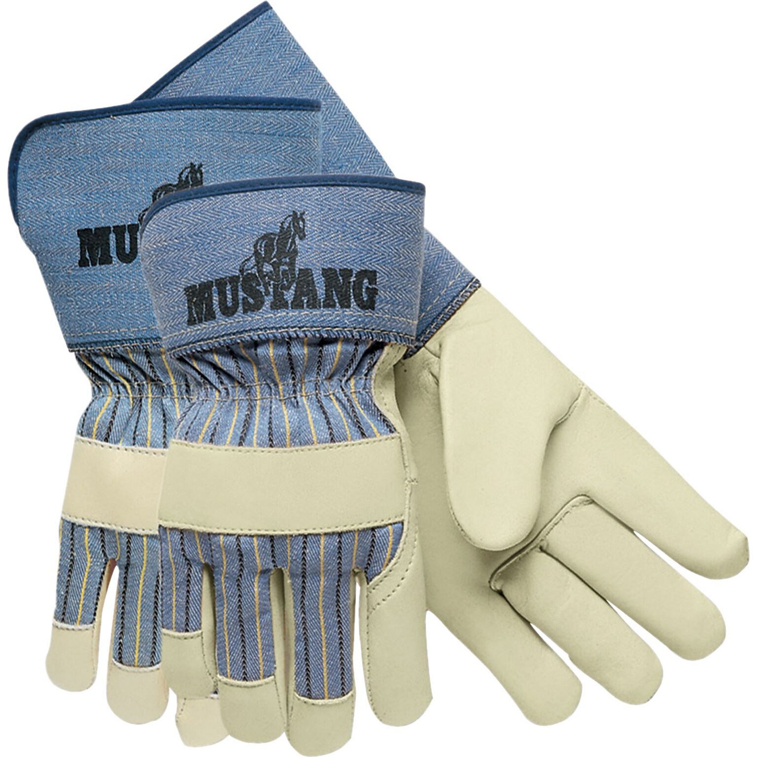 Memphis Gloves Mustang Palm Work Gloves, Cowhide Leather, Safety Cuff, White, X-Large, 12 Pair/Box (1935M)