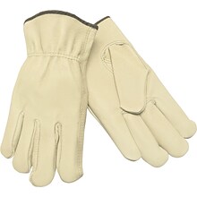 Memphis Gloves® Drivers Gloves, Pigskin Leather, Slip-On Cuff, L Size, Cream, 12 PRS