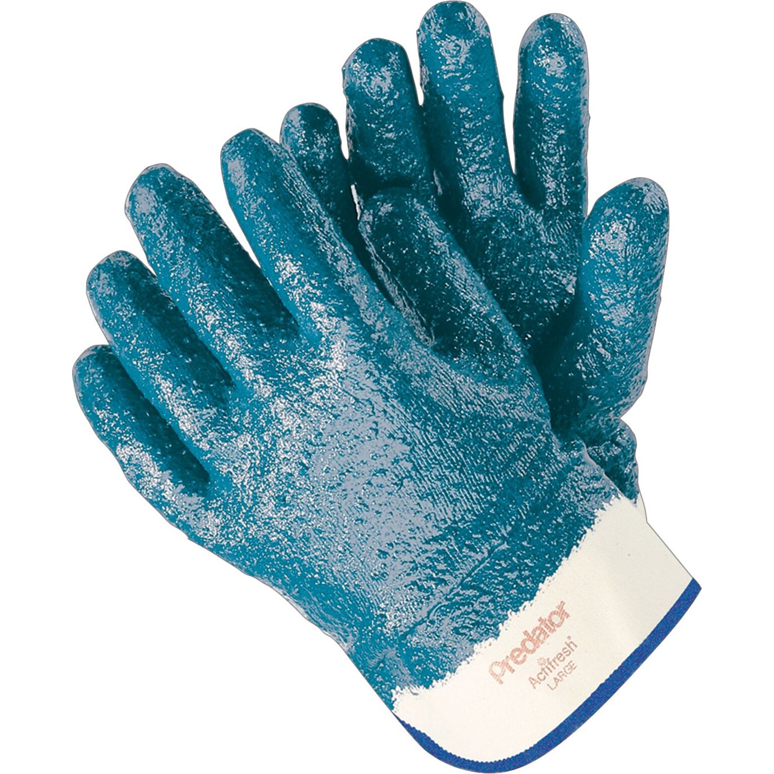 Memphis Gloves® Predator® Fully Coated Gloves, Nitrile, Lined Safety Cuff, Large, Blue, 12 Pair/Box
