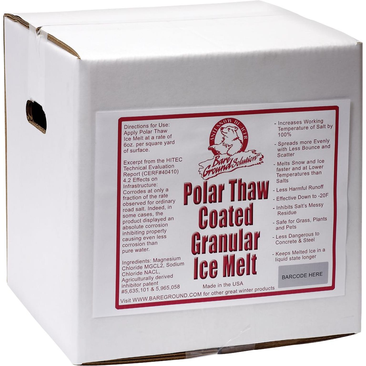 Bare Ground Pet-Friendly Coated Granular Ice Melt, 40 lbs./Box (BGCSBX-40)